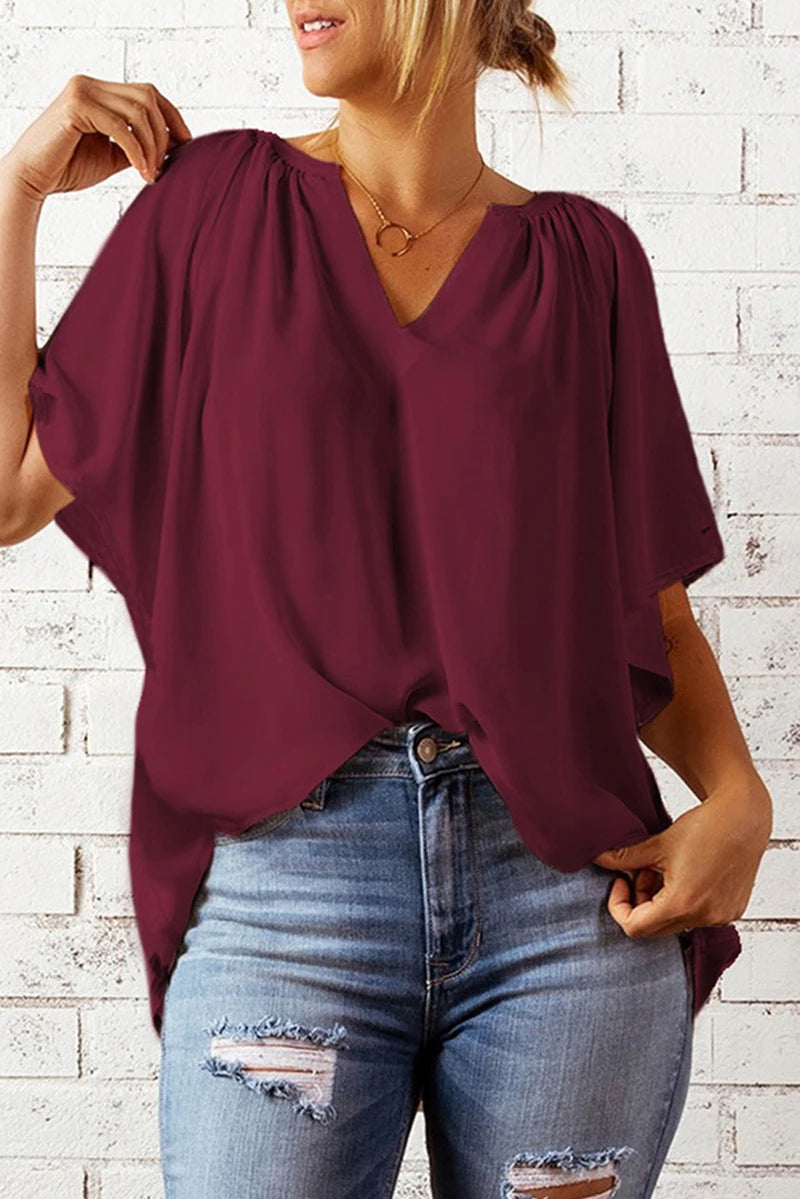 Summer New Loose V-neck Top Casual Women's T-shirt Chiffon Shirt