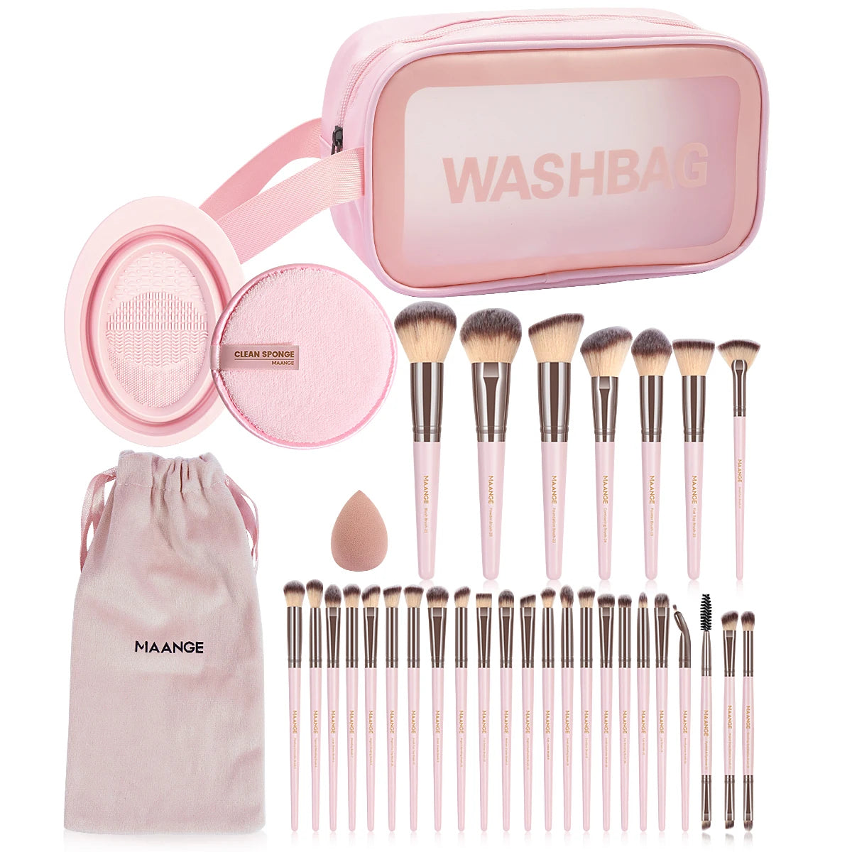 MAANGE 34PCS Makeup Tools Kit 30PCS Foundation Eyeshadow Blush Makeup Brush Cosmetic Makeup Remover Puff Sponge Set with Bag
