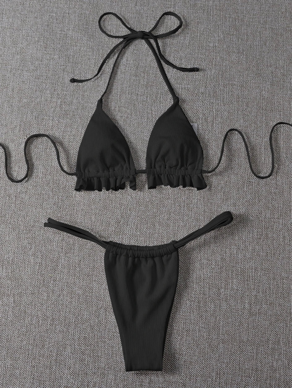 Sexy Ruffle Bikini 2023 Woman Swimsuit Thong Feminine Bikinis Set 2 Pieces Halter Swimwear Women Swimming Wear for Bathing Suit