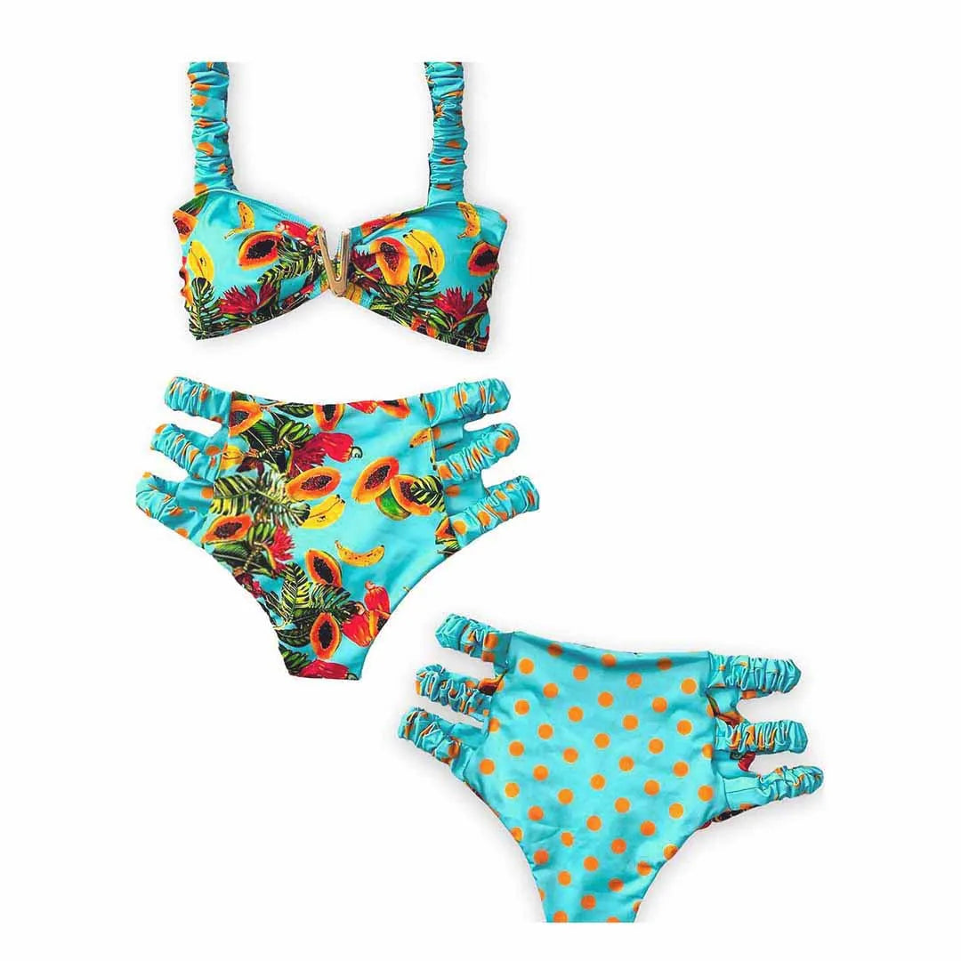 2026 Sexy Bikini Set Women High Waist Classic Off Solid Ruffle Sleeves Swimwear Red Separate Deep V Swimsuit Vintage Beach Set