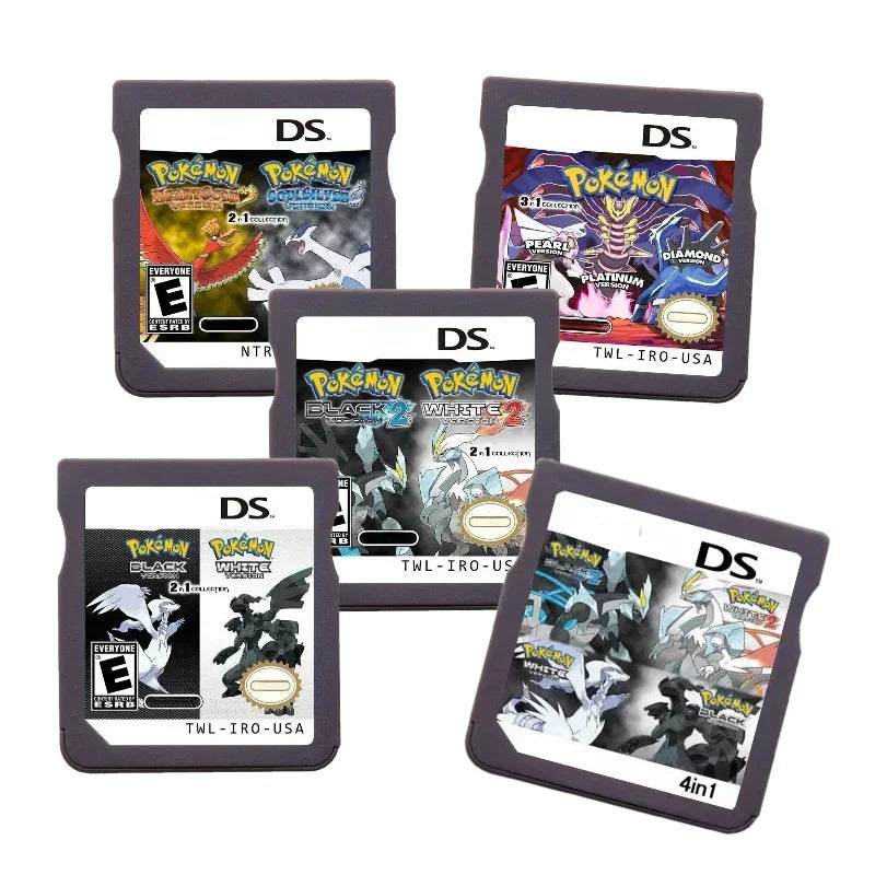 NDS Game Card ，Pokémon Games 2in1, 3in1, 4in1，SoulSilver+ HeartGold，black2 + White2，English Game Cartridge