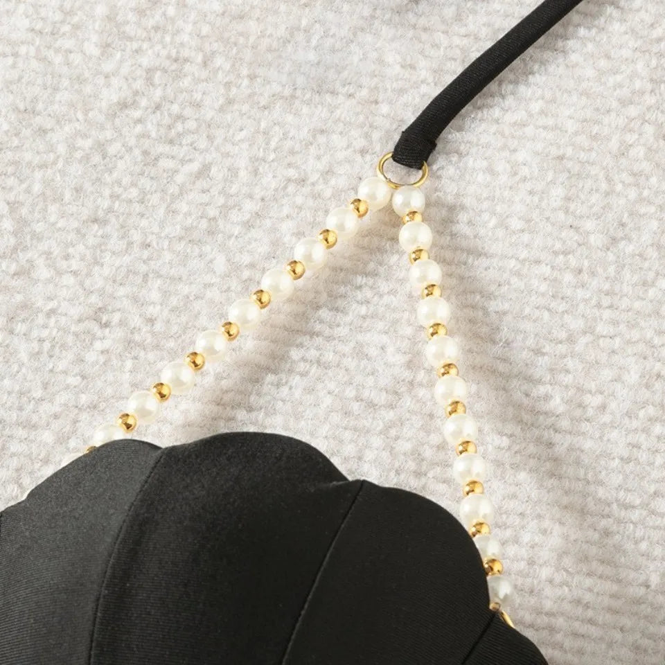 Solid String Pearls Bikini Women Push Up Sea Shell Swimsuit Ruffle High Waist Swimwear Female Bathing Swim Suit Bather Beachwear