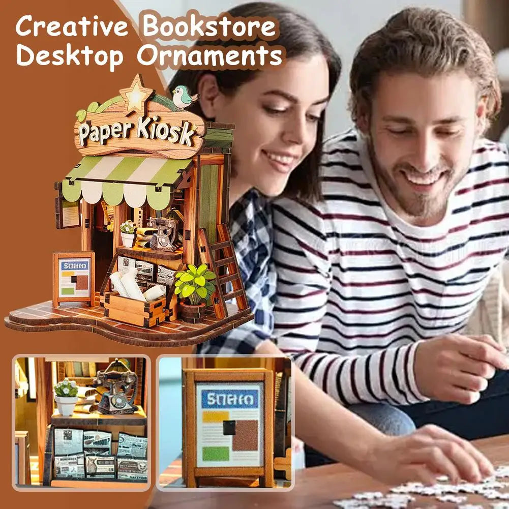 Creative Bookstore Desktop Decoration DIY Book Home Wooden Building 3D Hand-assembled Building Model Highquality Furnishing Gift