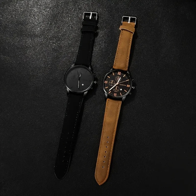 4-piece men's fashion watch set, quartz sport, round zinc alloy case quartz watch
