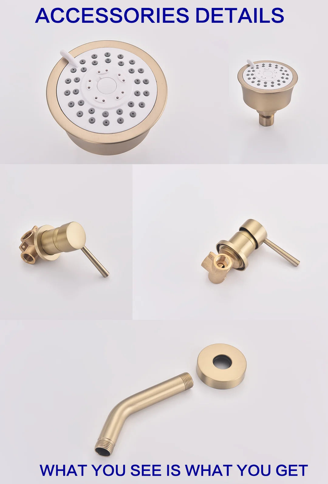 High Quality Brushed Gold Wall Mounted Bathroom Shower Mixer Brass Faucet Hot Cold Water Mixer Tap ABS Head Rainfall Shower Set