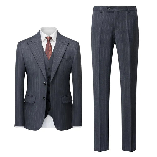 Men's 3-Piece Slim Fit Stripe Suit Blazer Jacket Vest Pants Set | Wedding Tuxedo Formal Business Prom Party US Size XXS-3XL