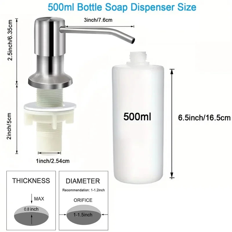 500ml/350ml Practical Kitchen Sink Tools Home Products Bottles Liquid Soap Dispenser Durable Stainless Steel Pump Soap Dispenser