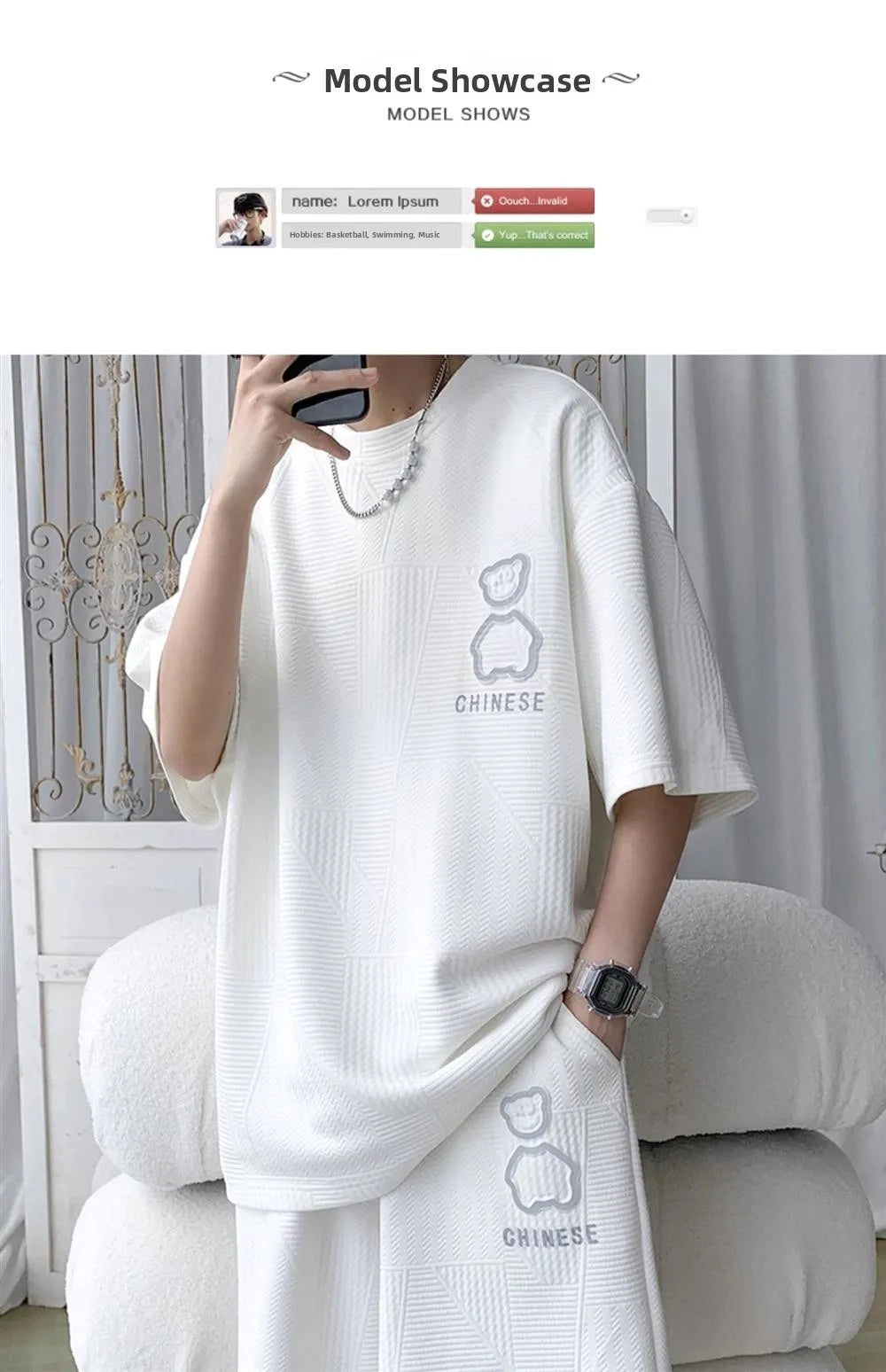 Casual Sportswear Set for Men Summer Short Sleeve Five-Quarter Pants Polyester Fiber Big Size Two-Piece Suit T-Shirt Shorts