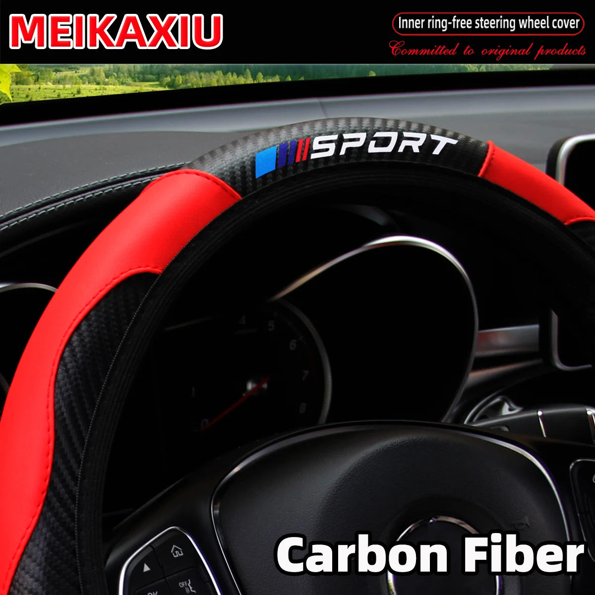 All-Season SPORT Carbon Fiber Steering Wheel Cover (without inner ring) is suitable for 37-38cm automotive interior accessories.