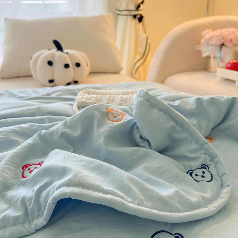 2025 New Embroidered, washed cotton, summer quilt, air-conditioned, skin friendly, breathable, machine washable bedding