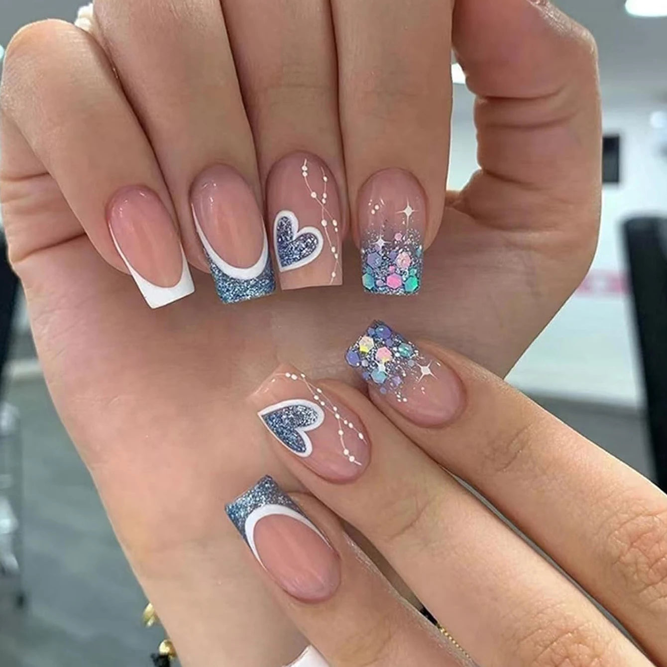 ARTAUG 24PCS Medium Ballerina Pink Nails Black French Tip Press On Nails Press On Nails Love Design Summer Nails Tipsy Cute Nail