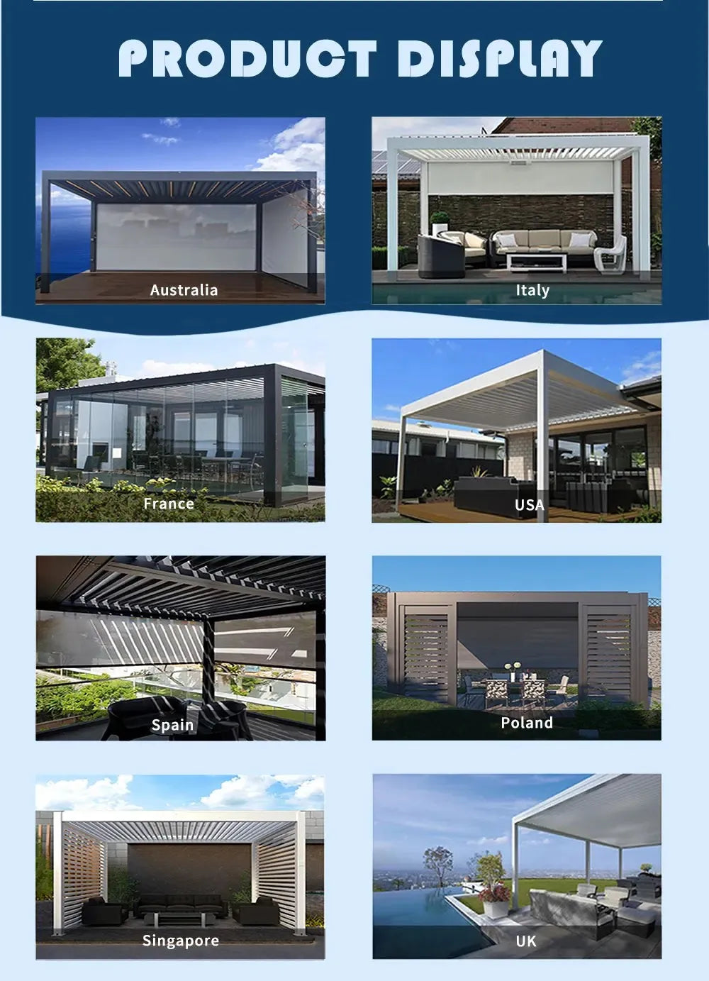 Pergola murale bioclimatique en aluminium, toit à persienne motorisée, auvent extérieur étanche pour balcon ou jardin