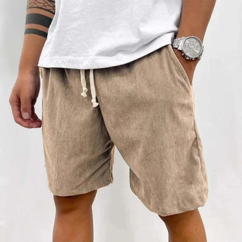 New 2025 Men's Summer Casual Drawstring Corduroy Retro Shorts Comfortable Loose Fit Plain Patterned Versatile for Daily Wear