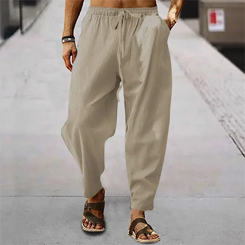 Men's Lightweight Long Pants Summer Solid Color Breathable Loose Trousers Male Elastic Waist Casual Pants Harajuku Trousers