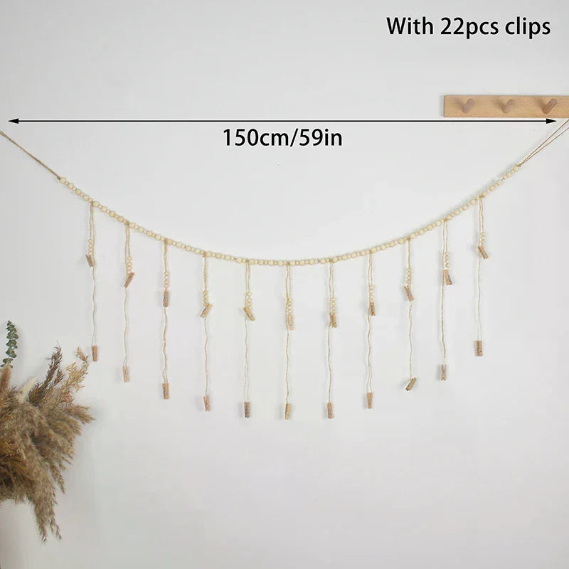 Photo Display Wall Hanging Decor Boho Home Decoration Wooden Beads Macrame Tapestry For Wall Hanging Room Decors Aesthetic Gift