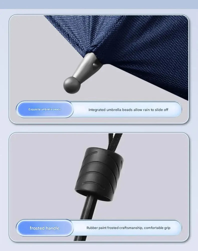Extra Large 12-Rib Reinforced Umbrella Windproof UV Protection Heavy Rain Compact Fold Design 130cm for Sun And Rain