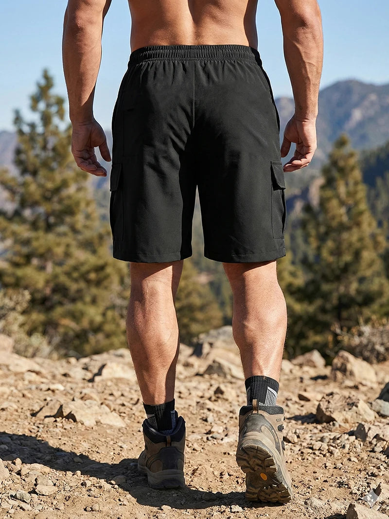 Summer Quick Dry Cargo Shorts for Men Tactical Shorts with Multi Pockets Outdoor Casual Shorts with Elastic Waistband Drawstring