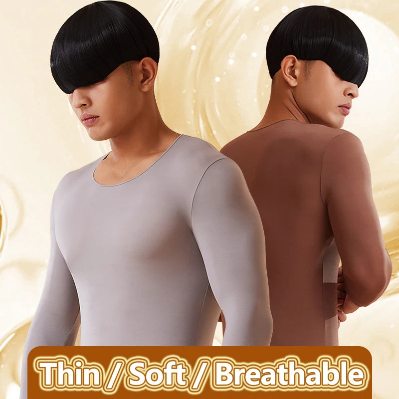 Men Thermal Underwear Set Plus Size Ultra-thin Pajamas Suit High Elastic Long Sleeve Long Johns Autumn Winter Skincare Clothing