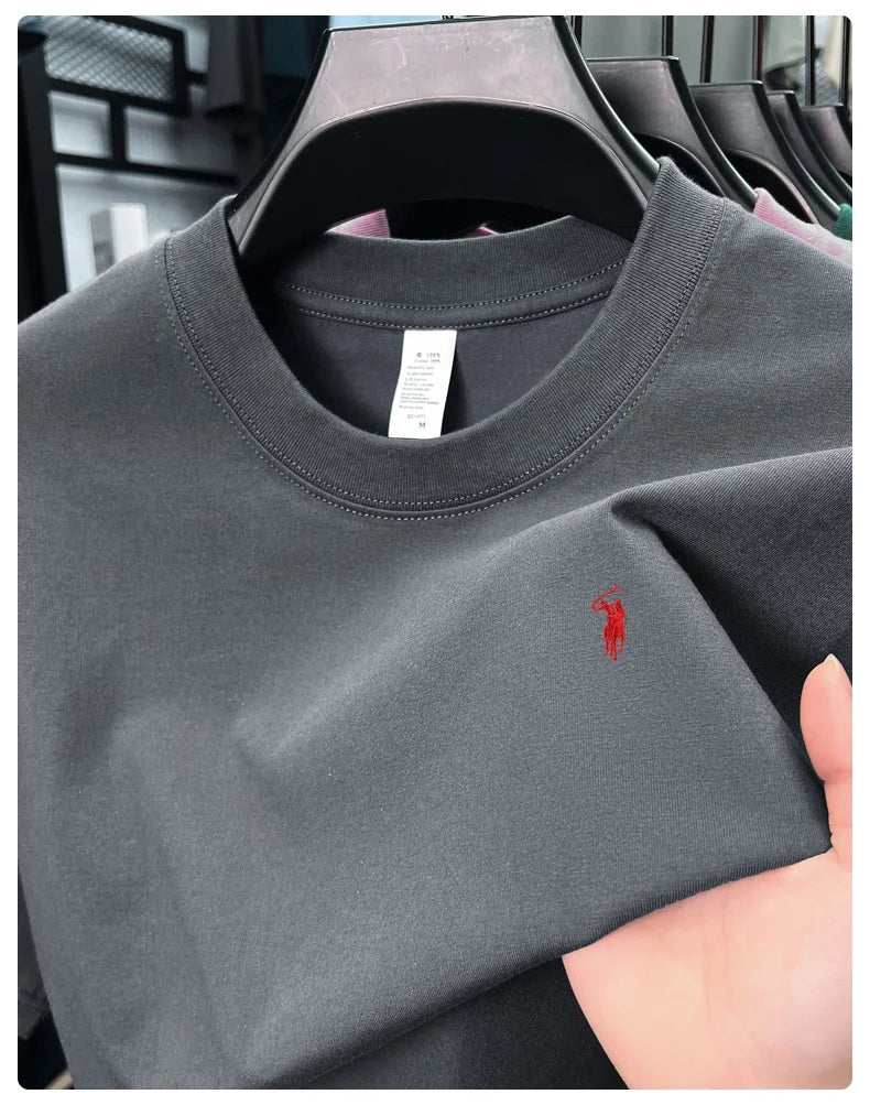 Men's Cotton Short Sleeve T-Shirt Fashionable Pony Print Summer New High-end Comfortable Casual Crew Neck Top