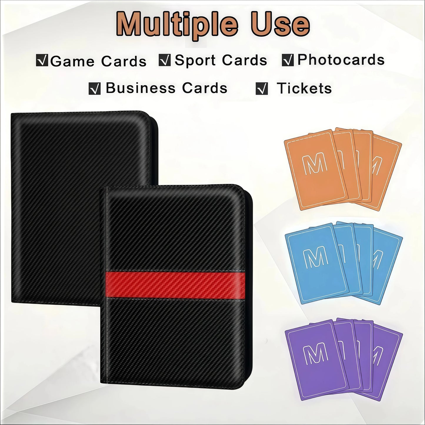 Twill Color-Blocked Trading Card Binder, 20 Pages with 4 Pockets, Thick Inner Pockets, Full Zipper Moisture-Proof and Dust-Proof Design, Multifunctional Side-Insert Binder, Can Hold 160 Standard-Size Cards, Suitable for Colle