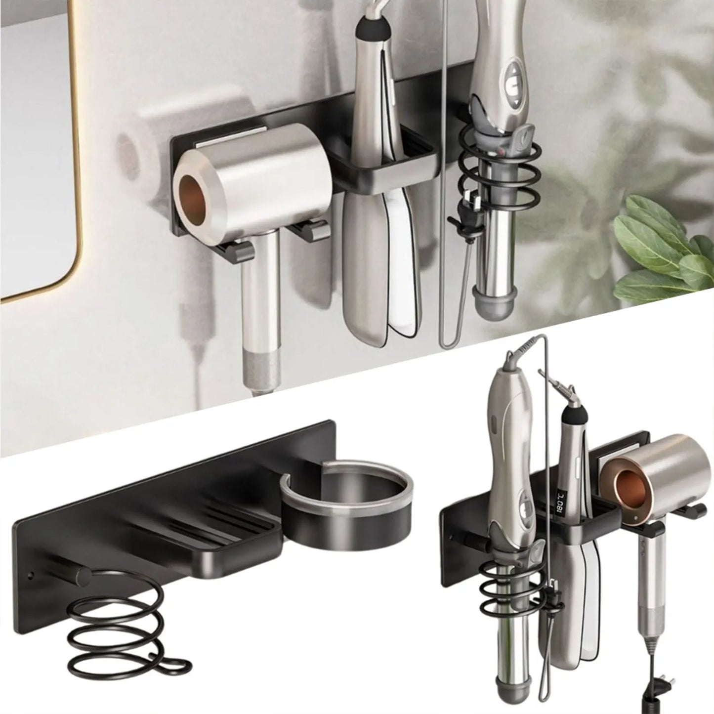 Hair Dryer Stand Electric Hair Dryer Wall Shelf With Cable Organiser Multifunctional Stable Punch-Free Hair Dryer Storage Shelf