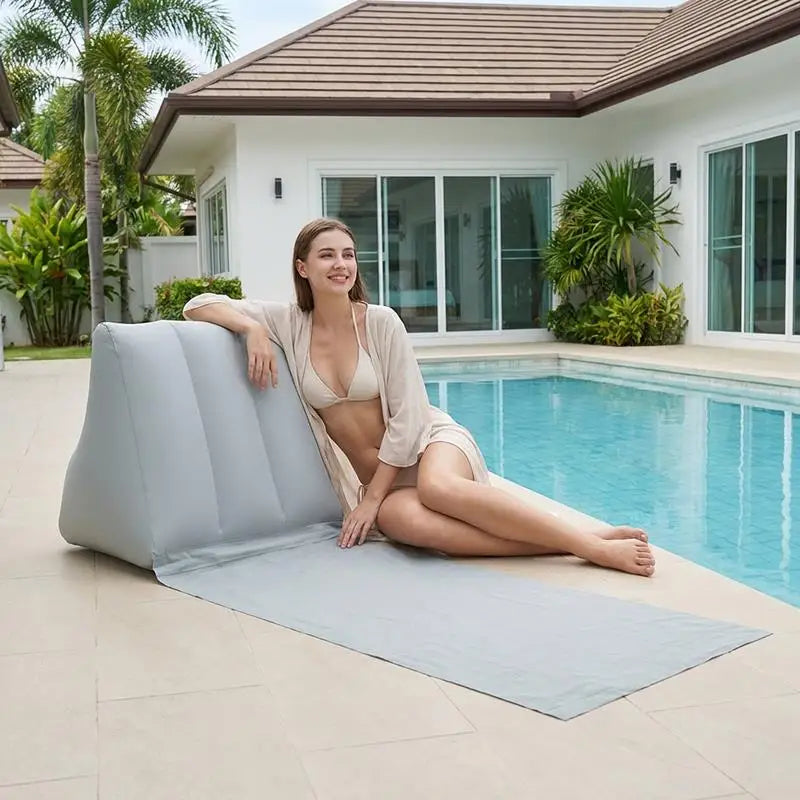 Inflatable Soft Beach Pillow Wedge Mat PVC Foldable Flocking Travel Portable Back Support Triangle Cushion Leisure Lounger