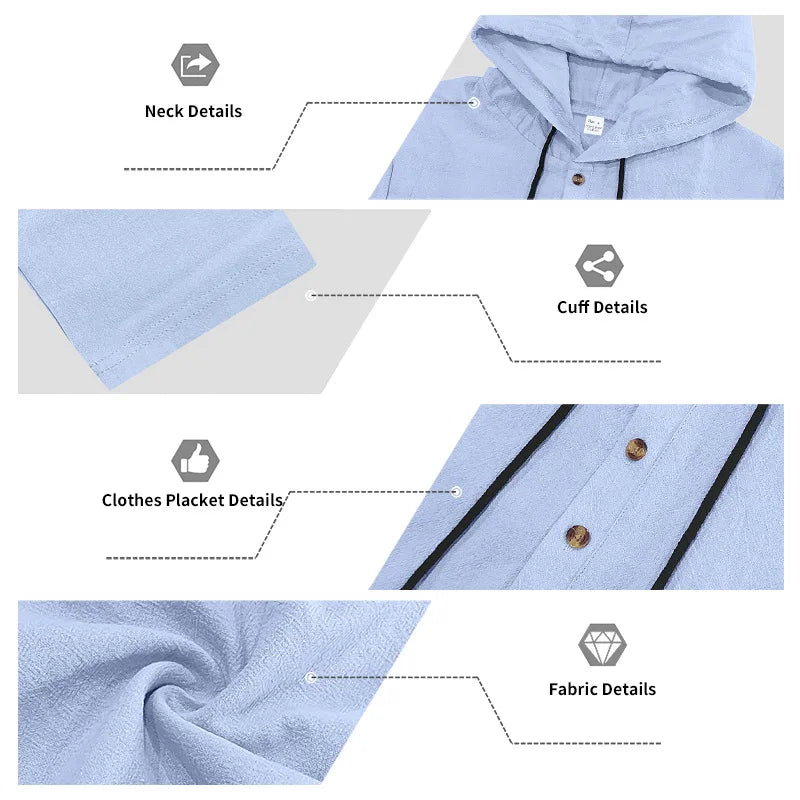 Men's Linen Hooded Sets 2 Piece Outfit Summer Casual Long Sleeve Hoodie and Wide Leg Pants Set for Men