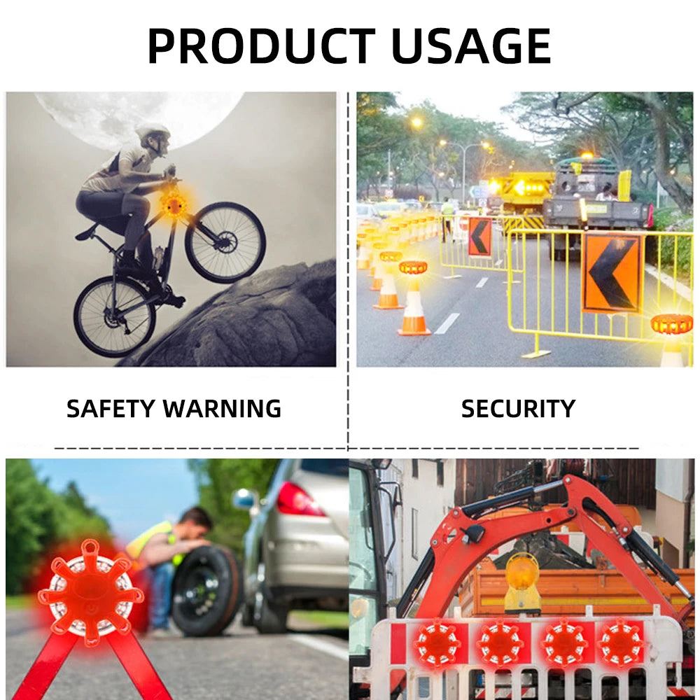 8Led Flares Emergency Lights Roadside Safety Beacon Disc Flashing Warning Flare Kit With Magnetic Roadside Warning Flasher