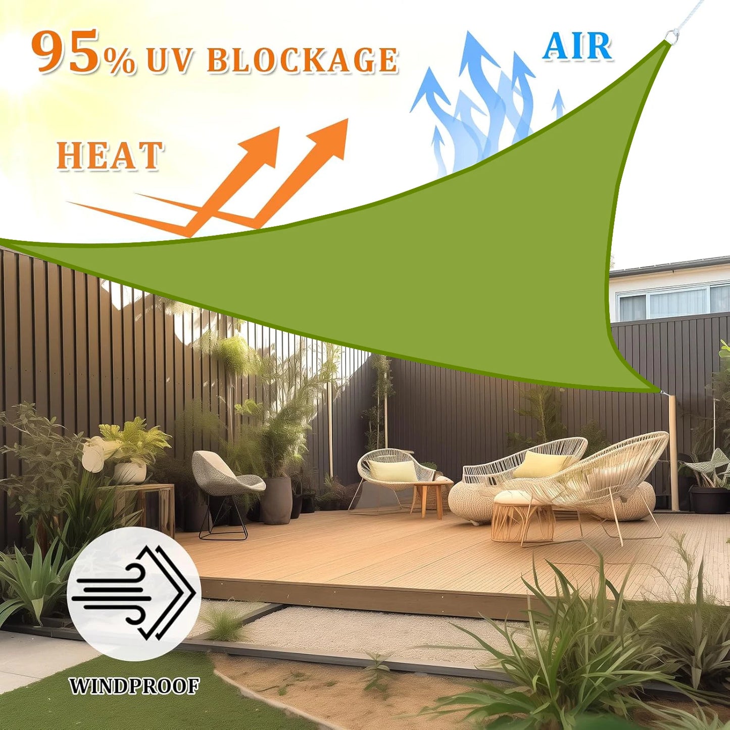 Portable  Triangle Sun Shade Sail, Easy-Install Shade Canopy for Pool Deck Party Playground green/grey orange