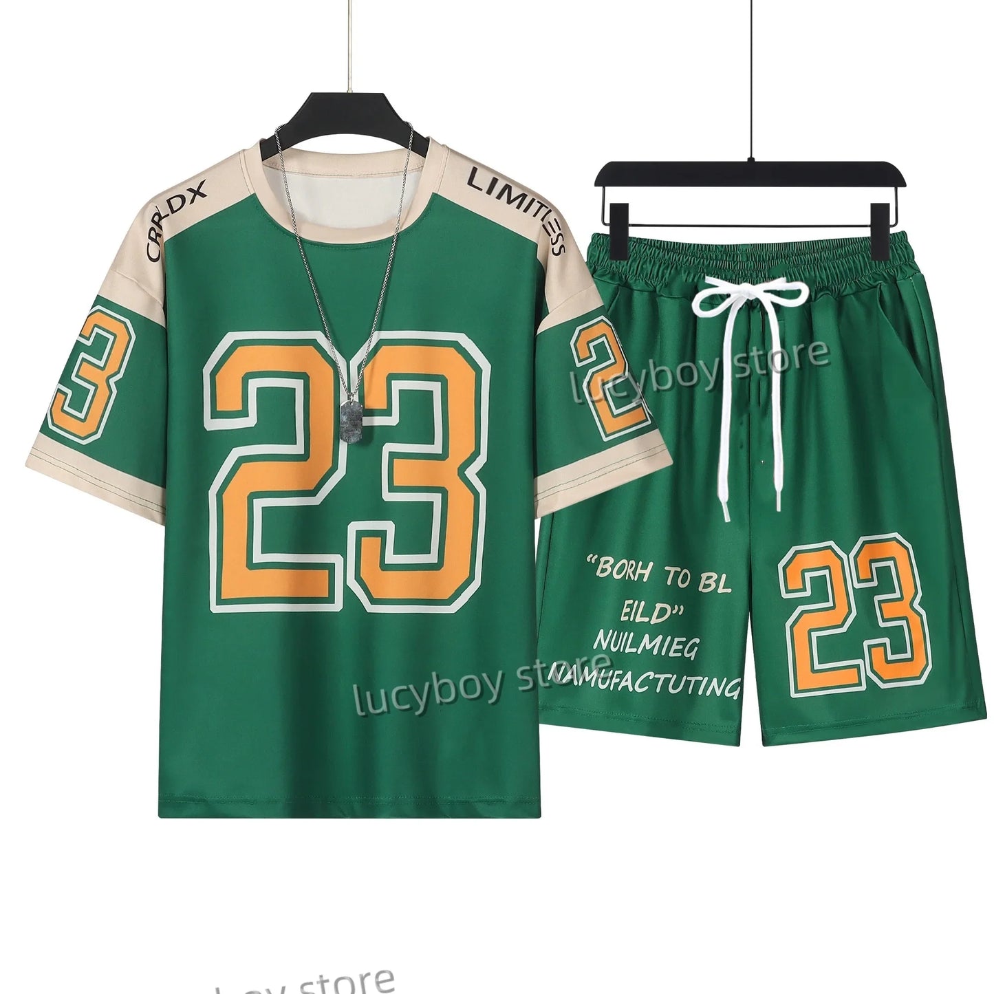 Men Number 23 Printed Set 2 Piece Set Men T-Shirt Shorts Pants Suit Tracksuit  Vintage Outfit Sportswear Male Clothing