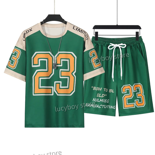 Men Number 23 Printed Set 2 Piece Set Men T-Shirt Shorts Pants Suit Tracksuit  Vintage Outfit Sportswear Male Clothing