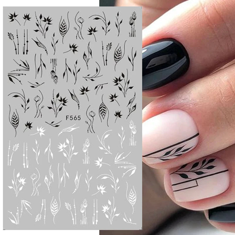 1PCS Black White Butterfly Laser Nail Stickers Y2K Nail Art Decoration Abstract Lines Bronzing Flowers Stickers For Nails