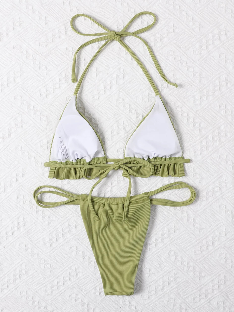Sexy Ruffle Bikini 2023 Woman Swimsuit Thong Feminine Bikinis Set 2 Pieces Halter Swimwear Women Swimming Wear for Bathing Suit