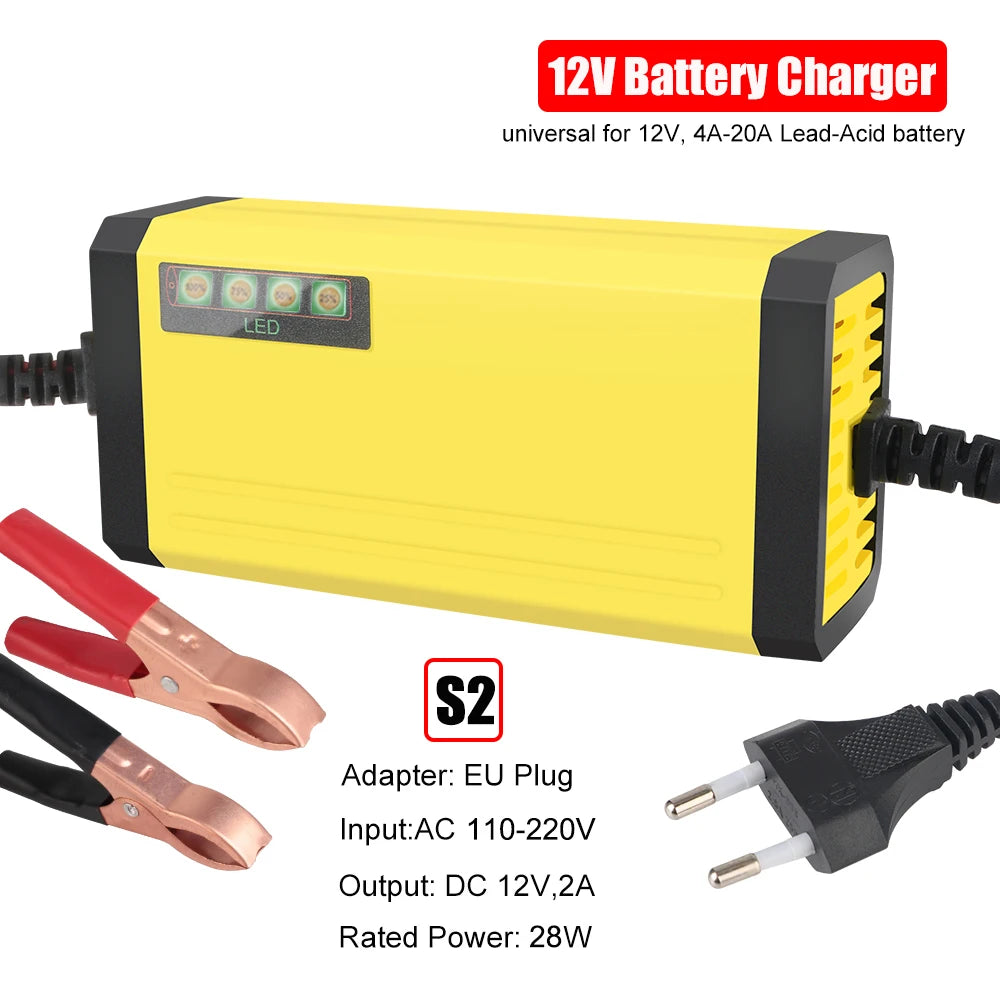 6V 12V 2A Car Battery Charger EU Plug Tester Automatic Smart Digital LCD Display Power Pulse Repair Tools Motorcycle Accessories