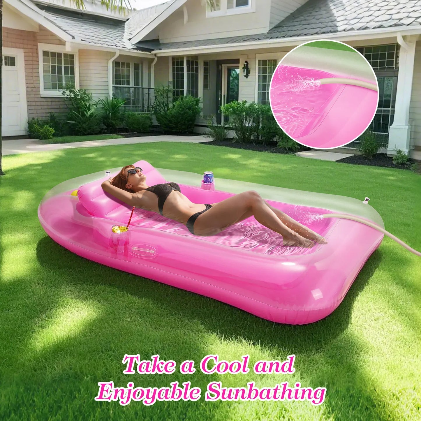 MoKo Inflatable Tanning Pool Lounge Float Pool Floats Adult Boat with Ice Bar and Cup Holders Large Suntan Tub Raft Floaties