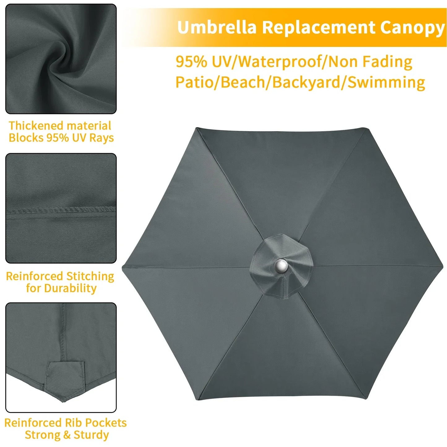 Parasol Replacement Cover 6 Ribs/8 Ribs Market Patio Umbrella Cloth Canopy Cover Waterproof Sunshade For Outdoor Garden