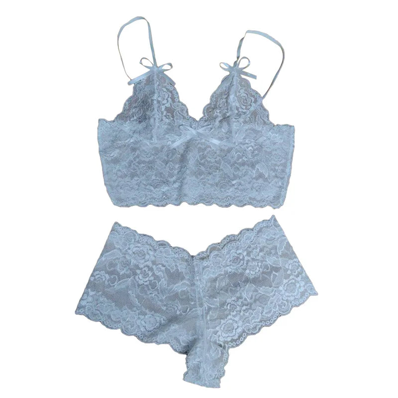 Sexy Women Lingerie Set Thin Lace Flower Printed Underwear Suit Female Adjustable Shoulder Strap Triangle Cup Bralettle