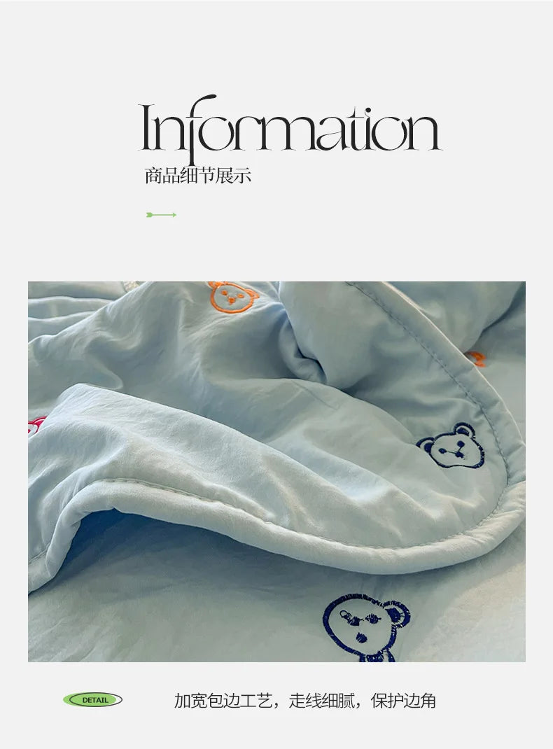 2025 New Embroidered, washed cotton, summer quilt, air-conditioned, skin friendly, breathable, machine washable bedding