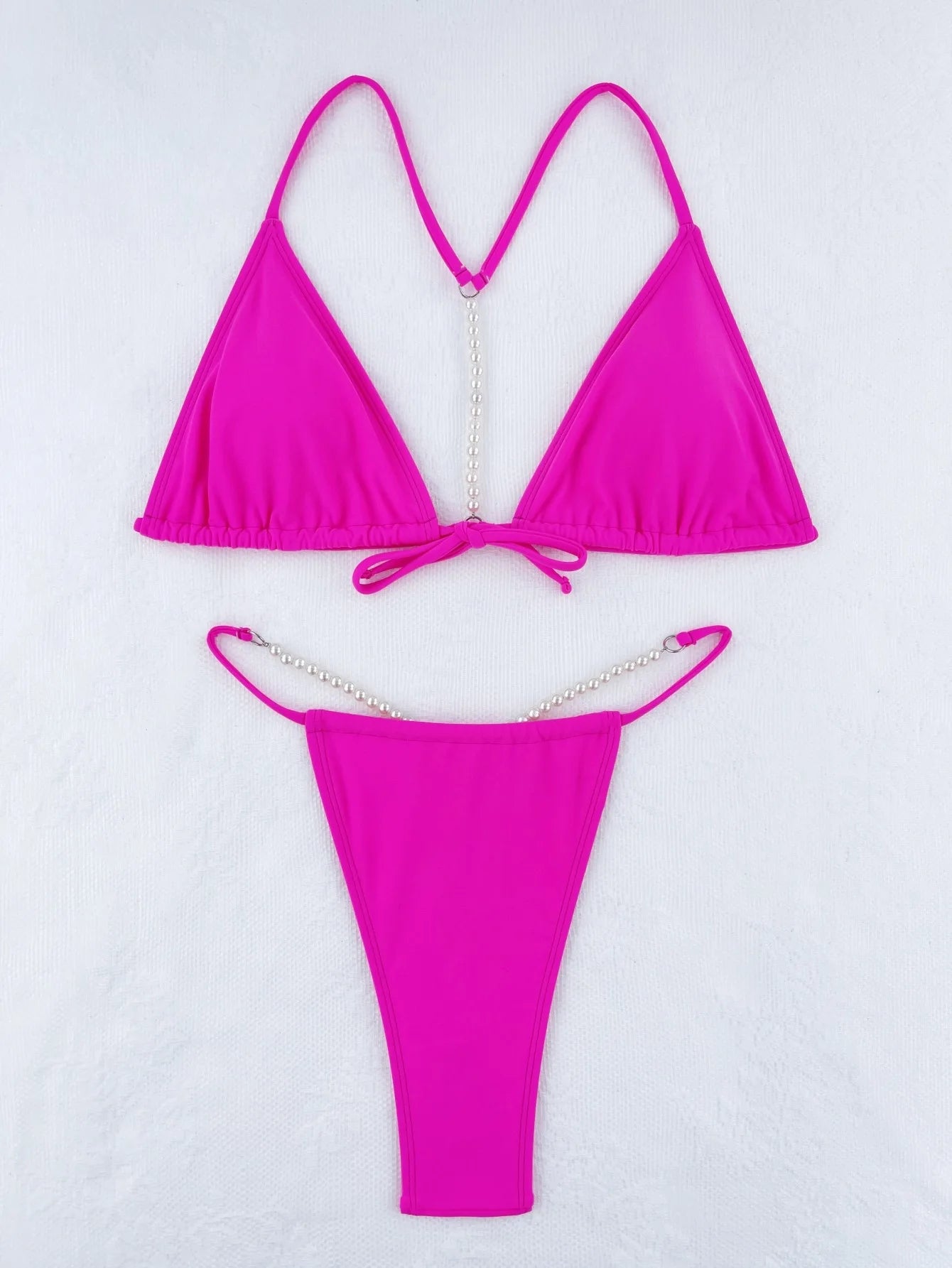 Sexy Pearls Thong Bikini Set Women Black White Front Bow Push Up Backless Micro Swimsuit 2026 Bathing Suit Cut Out Swimwear