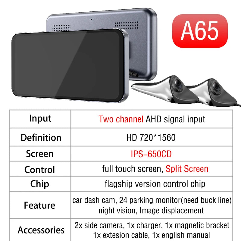 CMS Car Rear View Camera, Blind Spot Auxiliary Reversing System, Backup Side Camera Screen, IP68 Waterproof AHD Smart Monitor