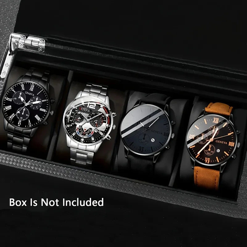4-piece men's fashion watch set, quartz sport, round zinc alloy case quartz watch