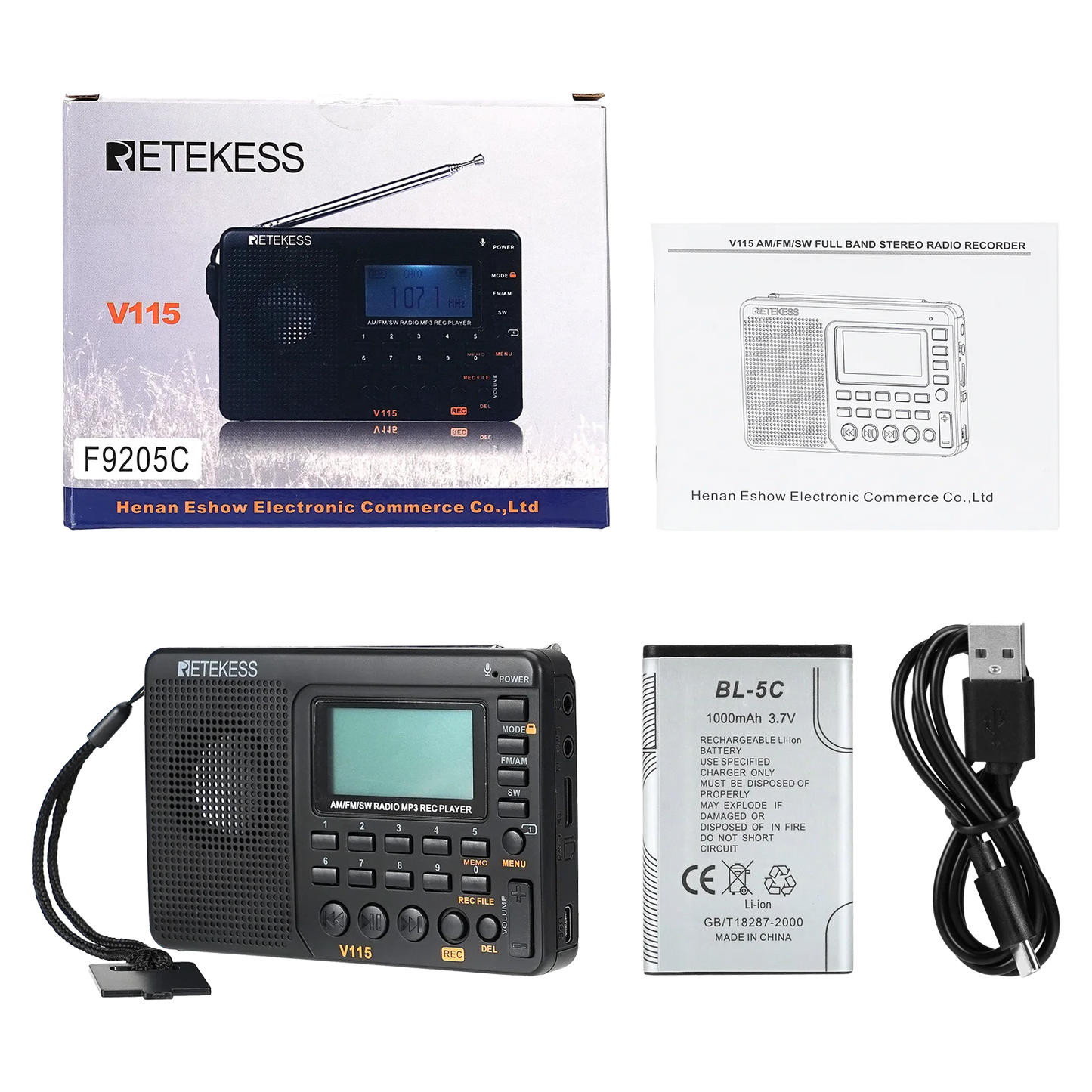 RETEKESS V115 Radio FM AM SW Portable Radios Rechargeable  Radio Batteries multiple bands  USB Recorder Speaker for Elders TX32