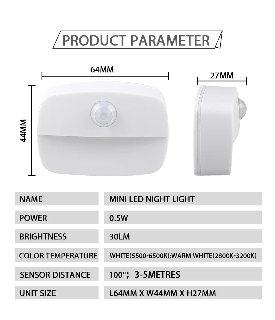 LED Night Light with Motion Sensor Cabinet Lamp Wireless Bedside Nightlight Battery Power For Bedroom Closet Stairs Lighting