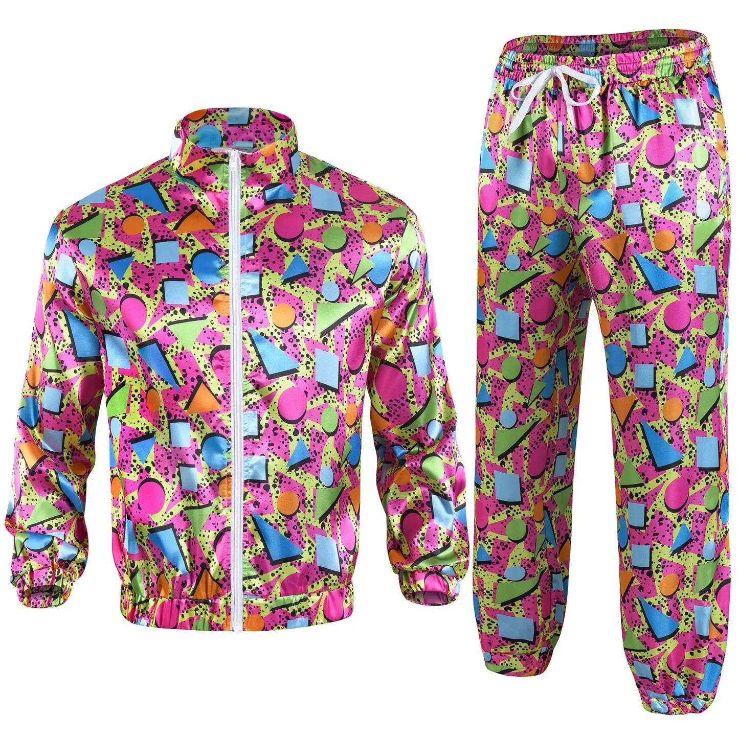 Men’s 80s Costume 1990s Outfit for Men Tracksuit Costume Hip Hop Set Disco 2pcs Jogging Wear Windbreaker Couples Track Suit