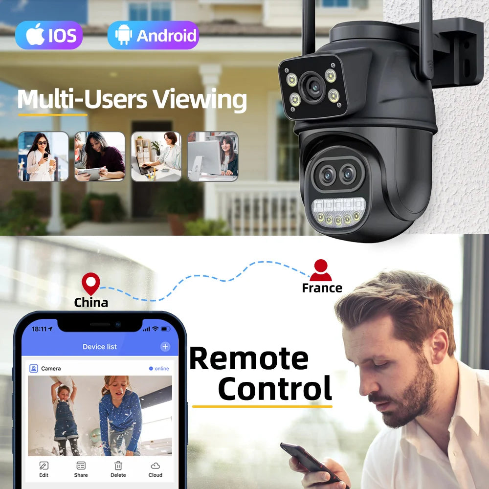 ICSEE Smart WIFI Security Camera 12MP 8K Three Lens 8X Zoom Outdoor HD Video Surveillance IP Cameras IPTV CCTV PTZ Auto Tracking