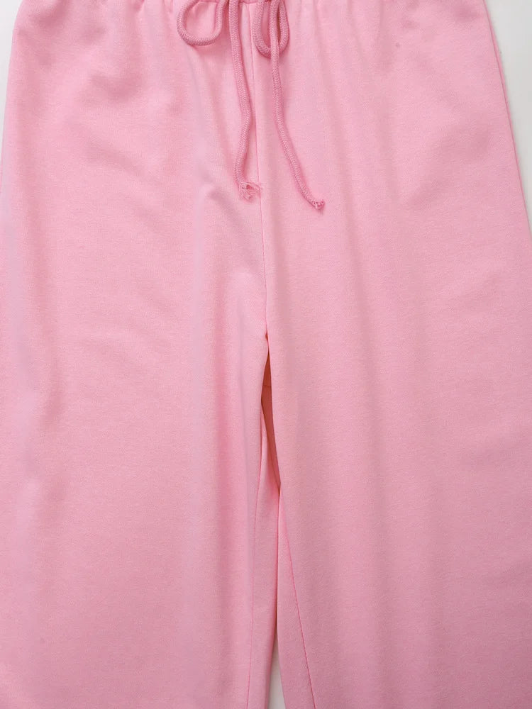 HH Summer Women Casual T Shirt Pant Sets Elegant Pink O Neck Short Sleeve T-Shirt + Drawstring Loose Trousers Spring Suit