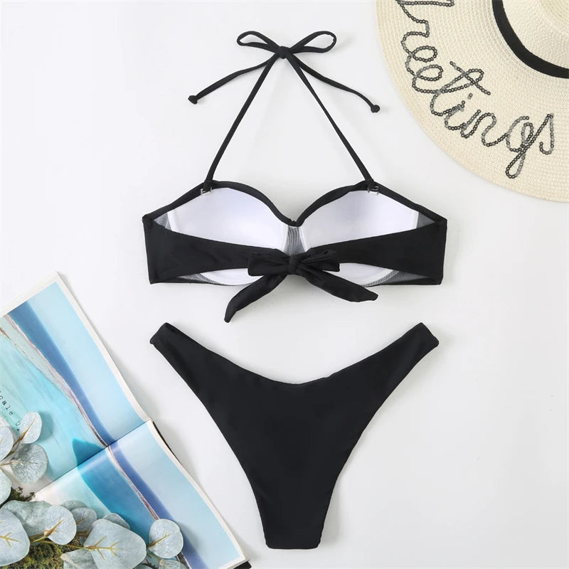 Bikini Swimsuit Women Swimwear 2026 New Solid Push Up Bikinis Set High Waist Thong Bathing Suit Two Pieces Swimming Suits Female