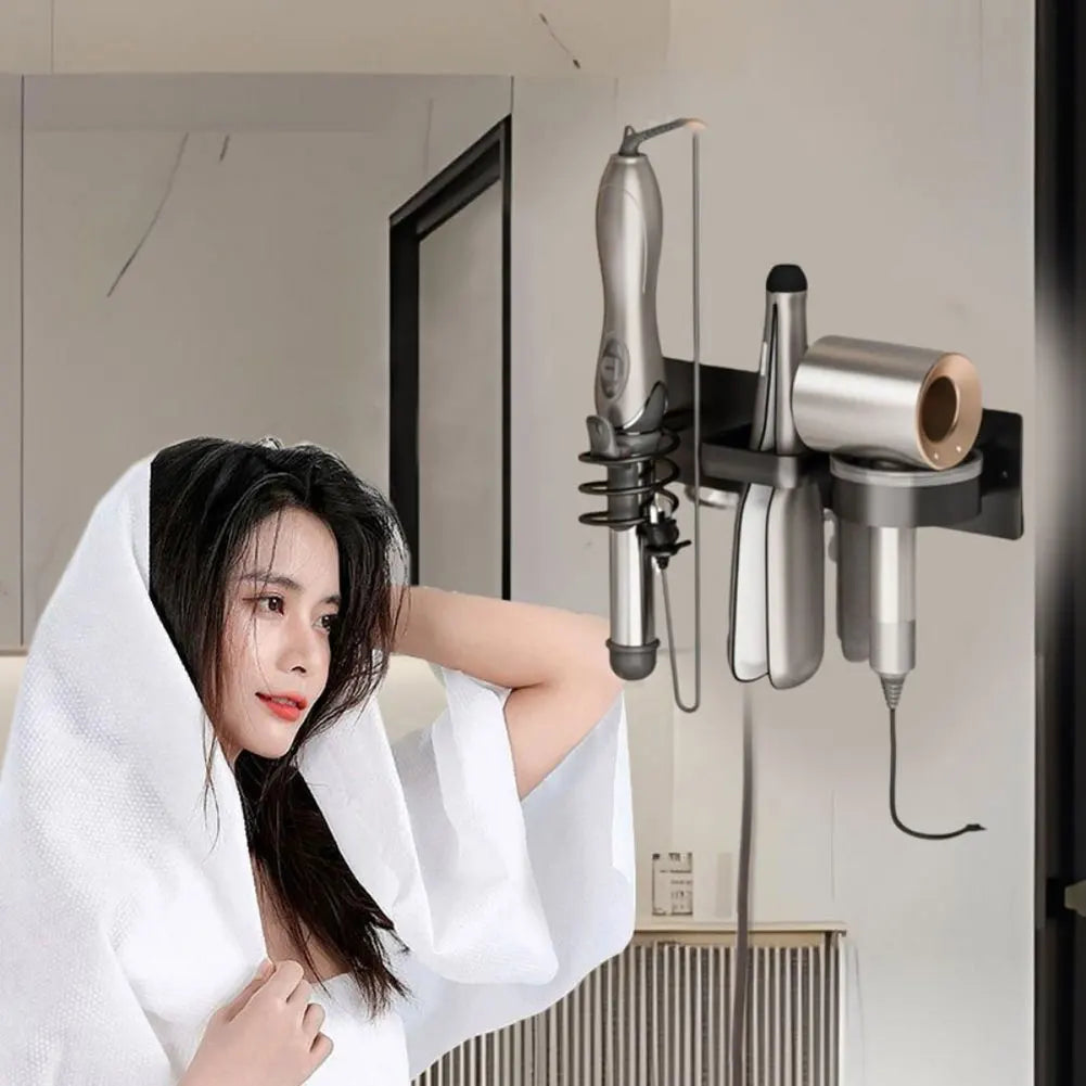 Hair Dryer Stand Electric Hair Dryer Wall Shelf With Cable Organiser Multifunctional Stable Punch-Free Hair Dryer Storage Shelf
