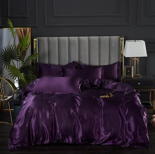 Solid Color Silk-like Bedding European and American Bed Sheet Quilt Cover Pillowcase