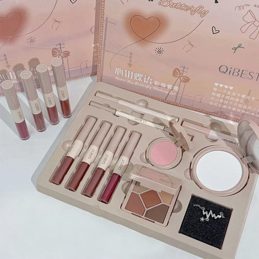 Face Makeup Set Double End Lip Glaze, Pressed Powder,Blush,Eyeshadow, Eyebrow Pen,Eyeliner,Lip Oil Gift Cosmetics